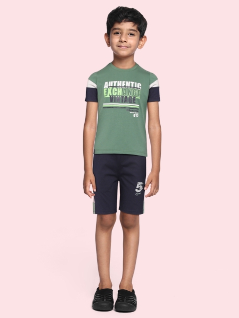 Monte Carlo Boys Green & Navy Blue Colourblocked Typography Print T-shirt with Shorts
Monte Carlo Boys Green & Navy Blue Colourblocked Typography Print T-shirt with Shorts