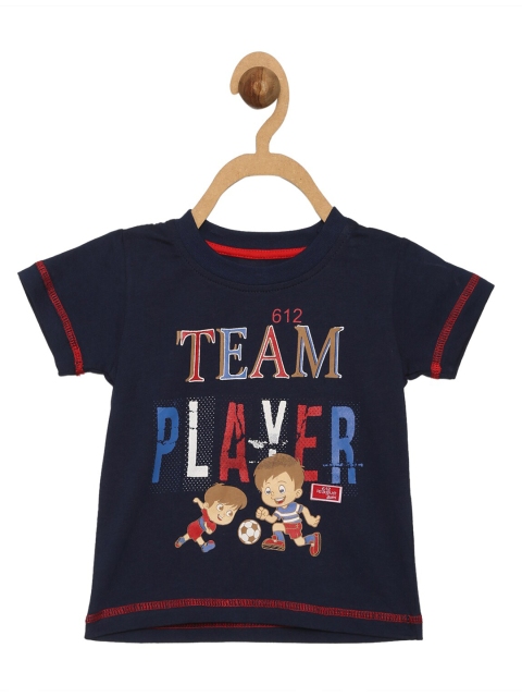 612 league Boys Navy Blue Printed T-shirt