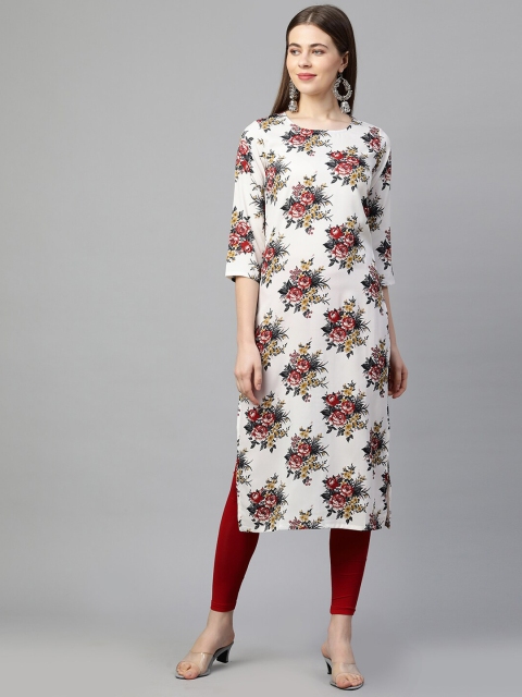 KALINI Women White & Red Floral Printed Kurta