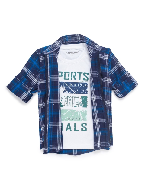 CHARCHIT Boys Blue Tartan Checked Casual Shirt