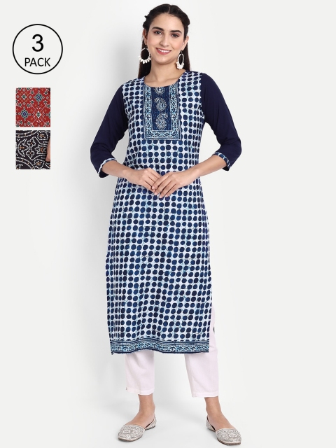 KALINI Women Pack Of 3 Printed Crepe Kurta, Blue