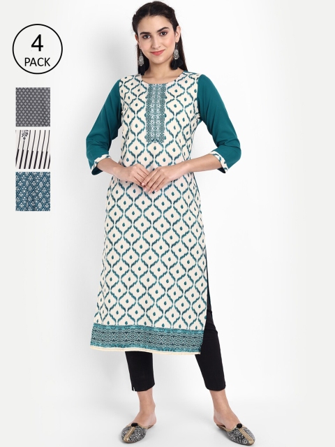 KALINI Women Women Pack of 4 Printed Crepe Kurtas, Grey