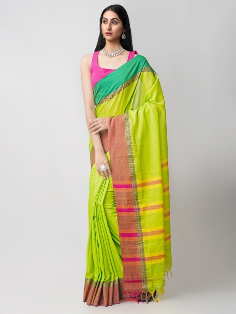 Unnati Silks Green & Magenta Striped Pure Cotton Handloom Sustainable Kanjeevaram Saree
Unnati Silks Green & Magenta Striped Pure Cotton Handloom Sustainable Kanjeevaram Saree