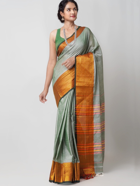 Unnati Silks Green & Orange Pure Cotton Handloom Sustainable Pavani Narayan Peth Saree
Unnati Silks Green & Orange Pure Cotton Handloom Sustainable Pavani Narayan Peth Saree