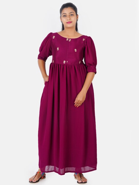 Putchi Purple Floral Embroidered Maternity Cotton Maxi Dress