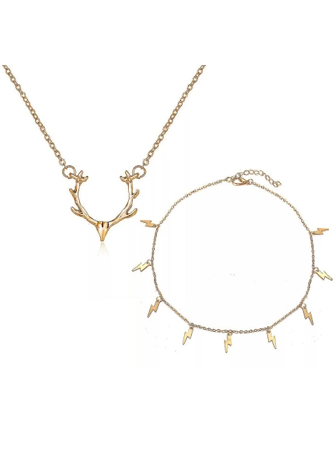 Vembley Gold-Plated Set of 2 Thunder Storms and Reindeer Animal Horn Pendant Necklace
Vembley Gold-Plated Set of 2 Thunder Storms and Reindeer Animal Horn Pendant Necklace