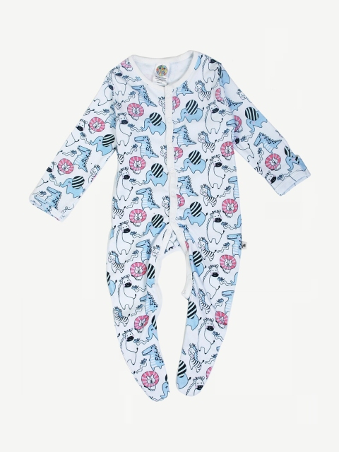 Dream of Glory Inc Infant Kids White & Multicoloured Cotton Sleep Suit