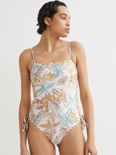 H&M Women White & Green Padded Swimsuit
