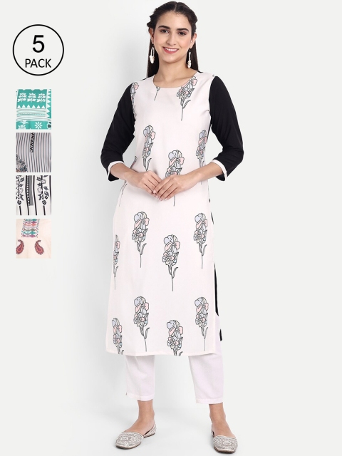 KALINI Women Multicoloured Pack of 6 Printed Crepe Kurta, Multi