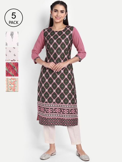 KALINI Women Multicoloured Striped Mirror Work Crepe Kurta, Multi