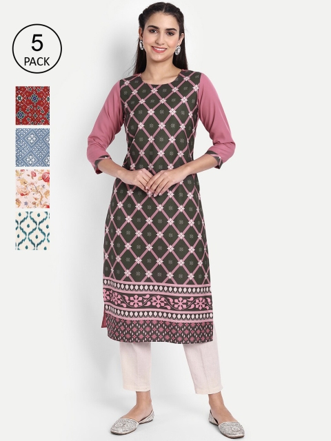 KALINI Women Multicoloured Floral Printed Thread Work Crepe Kurta, Multi