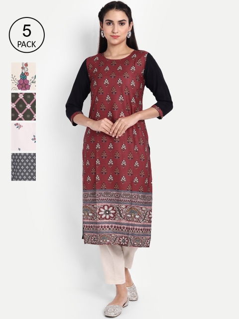 KALINI Women Multicoloured Pack of 6 Printed Crepe Kurta, Multi