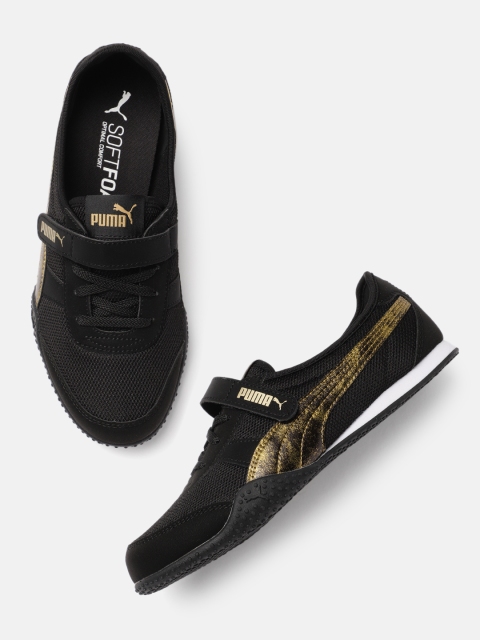 Puma Women Black & Gold-Toned Solid Bella V Raw Metallics Regular Sneakers