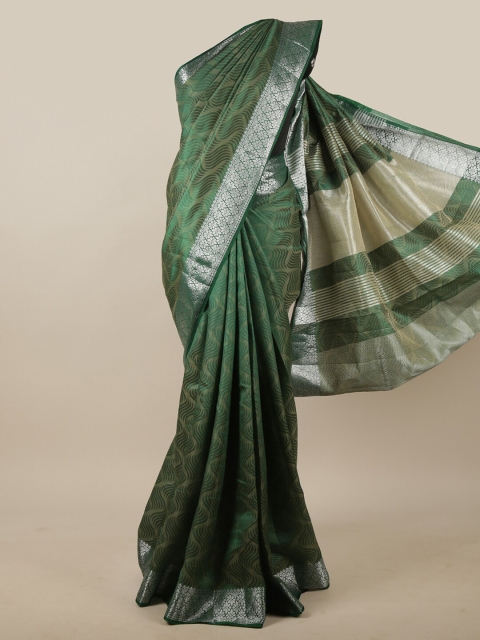 Pothys Green & Silver-Toned Jute Silk Saree