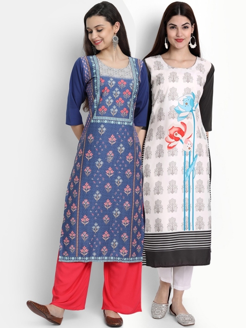 Ethnic basket Women Pack of 2 Printed Crepe Kurtas, Blue