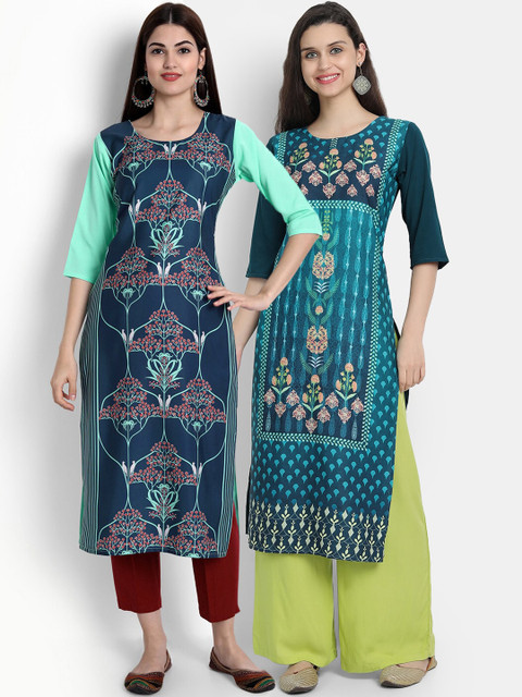 Ethnic basket Women Pack Of 2 Blue Ethnic Motifs Printed Crepe Kurta 
Ethnic basket Women Pack Of 2 Blue Ethnic Motifs Printed Crepe Kurta