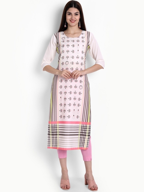 Ethnic basket Women Multicoloured Geometric Printed Crepe Kurta, Multi