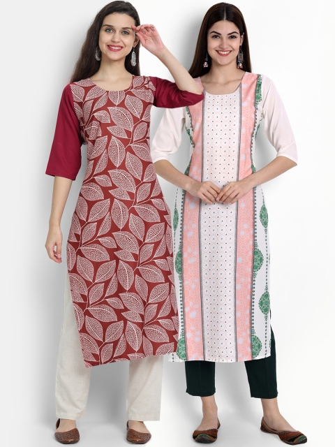 Ethnic basket Set Of 2 Women Multicoloured Floral Printed Floral Crepe Kurta, Multi