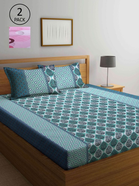 KLOTTHE Green & Pink Geometric 210 TC Pure Cotton 2 Queen Bedsheets with 4 Pillow Covers
KLOTTHE Green & Pink Geometric 210 TC Pure Cotton 2 Queen Bedsheets with 4 Pillow Covers