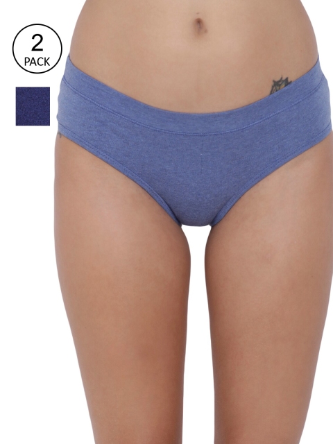 BASIICS by La Intimo Women Pack of 2 Blue Hipster Briefs BCPHP030B07H