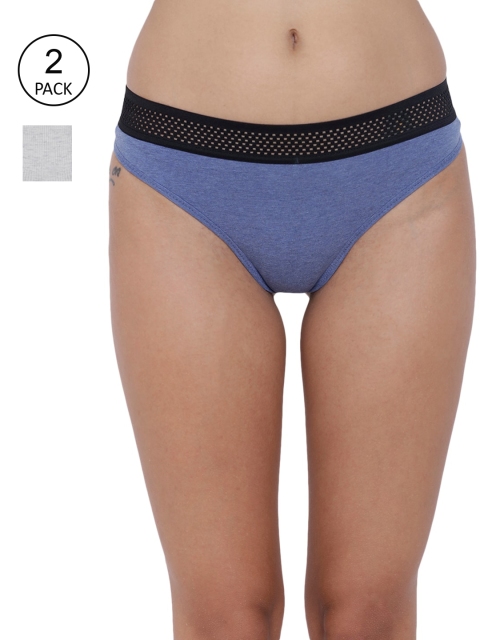 BASIICS by La Intimo Pack of 2 Blue & Grey Thongs
