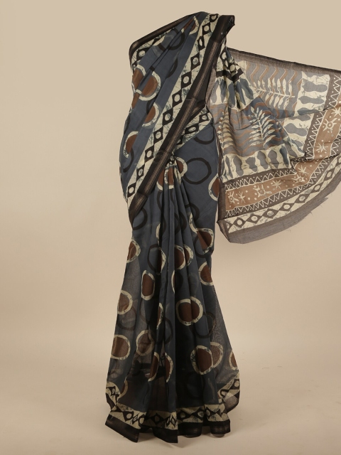 Pothys Grey & Brown Cotton Blend Saree