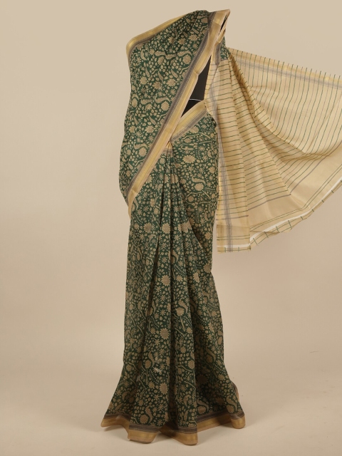 Pothys Green & Cream-Coloured Floral Zari Saree