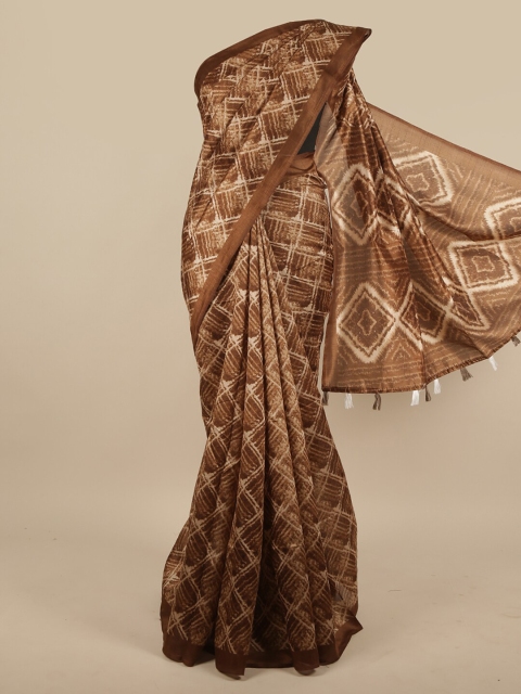 Pothys Brown Geometric Printed Cotton Blend Saree
