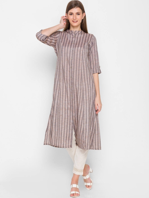 ZOLA Women Beige Striped Cotton Kurta