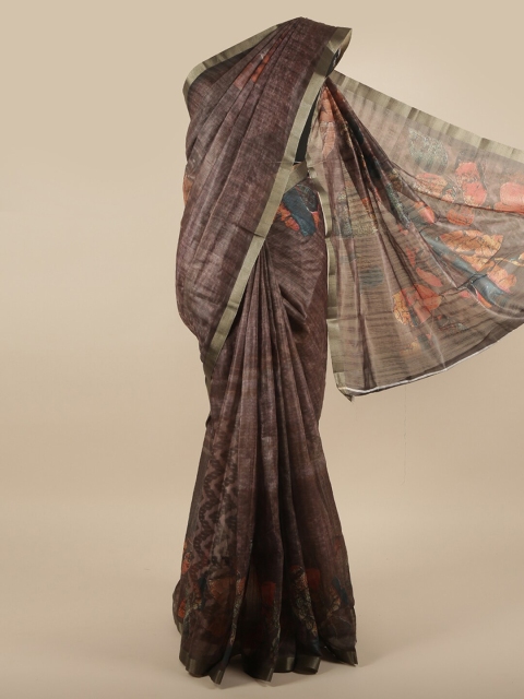 Pothys Burgundy & Orange Zari Jute Silk Saree