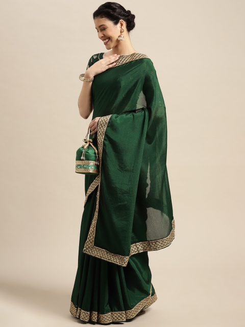 Satrani Green Sequinned Embroidered Lace Saree