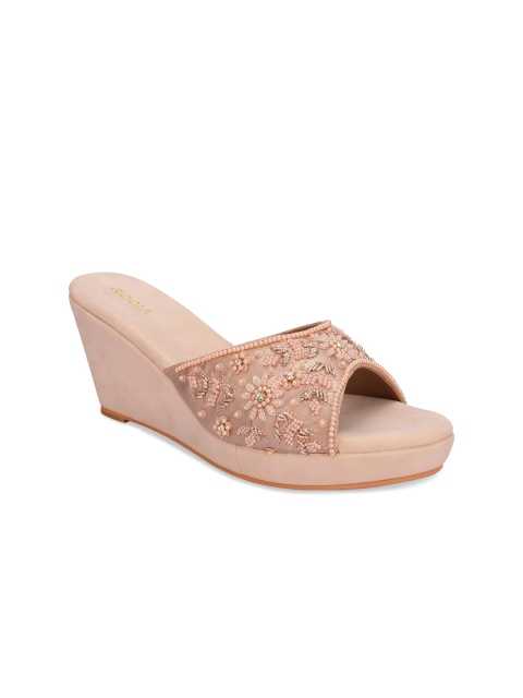Rocia Peach-Coloured Embellished Ethnic Wedge Heels
