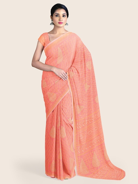 Pothys Pink & Beige Ethnic Motifs Printed Saree