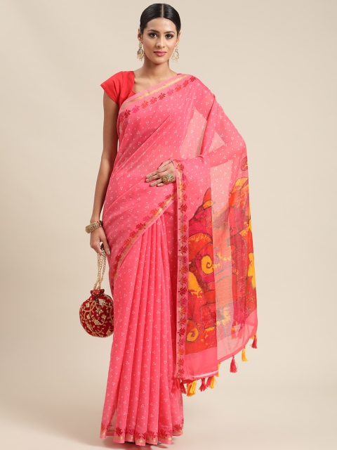 Triveni Pink Bandhani Pure Cotton Bandhani Saree