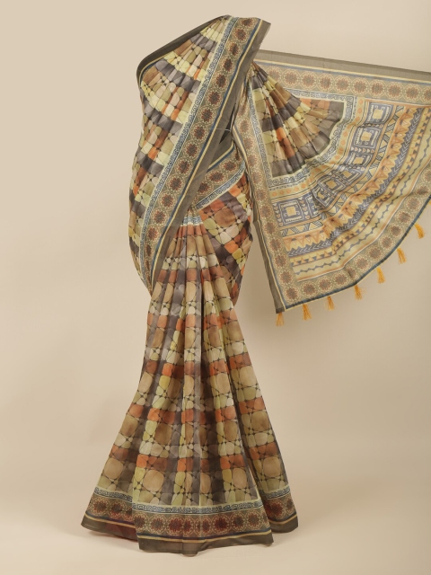 Pothys Orange & Yellow Printed Cotton Blend Saree