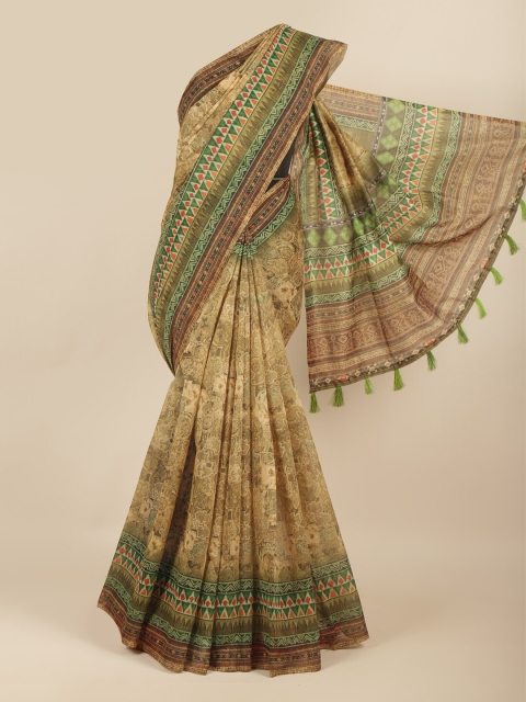 Pothys Green Floral Printed Cotton Blend Saree