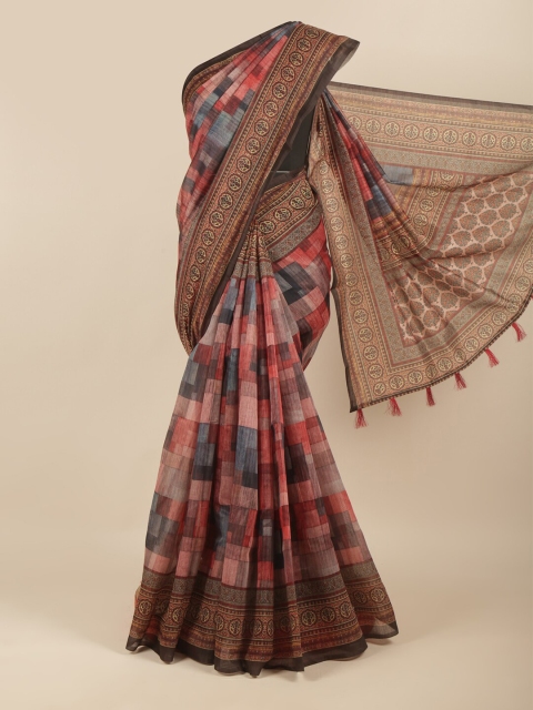 Pothys Coral & Grey Printed Saree
