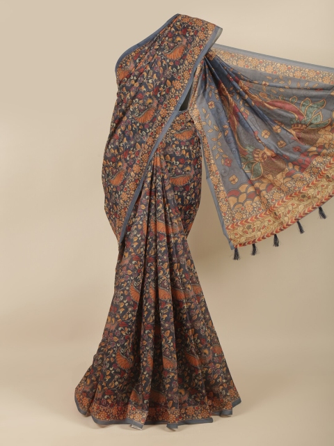 Pothys Blue & Orange Kalamkari Saree