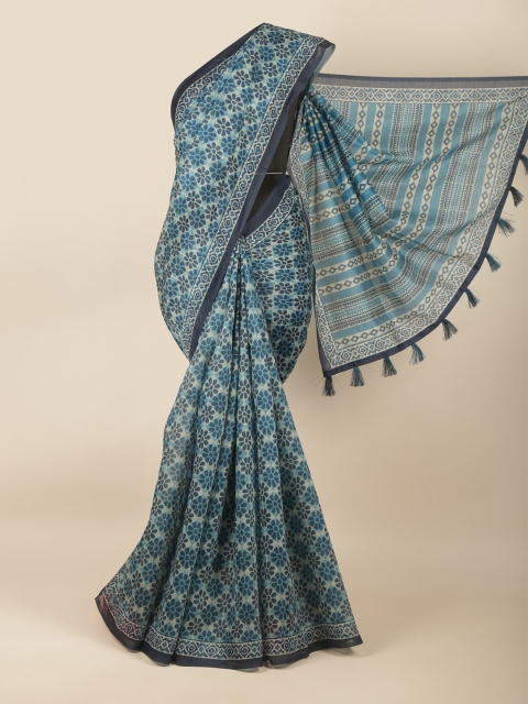 Pothys Blue & Grey Floral Saree