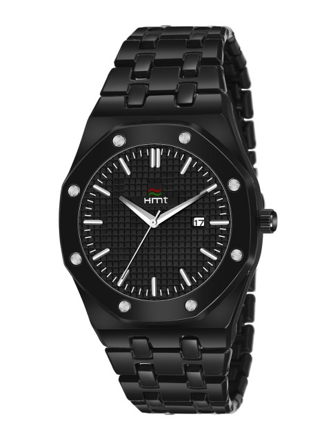 HAMT Men Black Embellished Dial & Black Stainless Steel Bracelet Style Straps Analogue Watch