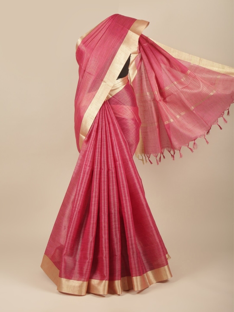 Pothys Pink & Gold-Toned Zari Tissue Saree