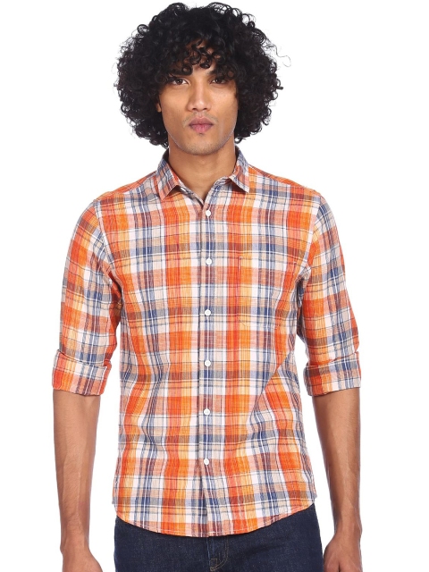 Cherokee Men Orange Checked Casual Shirt