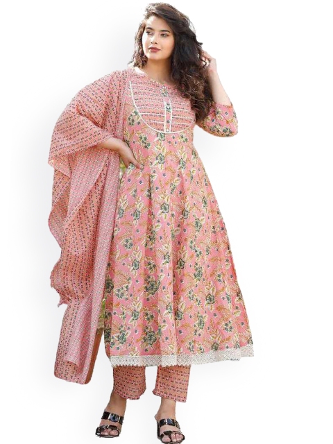 KALINI Women Coral Pink Floral Gotta Patti Pure Cotton Kurta with Trousers & With Dupatta
KALINI Women Coral Pink Floral Gotta Patti Pure Cotton Kurta with Trousers & With Dupatta