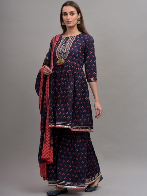 KALINI Women Blue Floral Printed Pleated Pure Cotton Kurti with Sharara & With Dupatta
KALINI Women Blue Floral Printed Pleated Pure Cotton Kurti with Sharara & With Dupatta