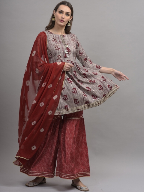 KALINI Women Maroon Floral Embroidered Angrakha Pure Cotton Kurta with Sharara & Dupatta
KALINI Women Maroon Floral Embroidered Angrakha Pure Cotton Kurta with Sharara & Dupatta