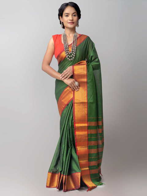 Unnati Silks Green Woven Design Pure Handloom Sustainable Pavani Narayanpet Cotton Saree
Unnati Silks Green Woven Design Pure Handloom Sustainable Pavani Narayanpet Cotton Saree