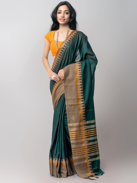 Unnati Silks Green & Orange Striped Pure Cotton Handloom Sustainable Kanjeevaram Saree
Unnati Silks Green & Orange Striped Pure Cotton Handloom Sustainable Kanjeevaram Saree