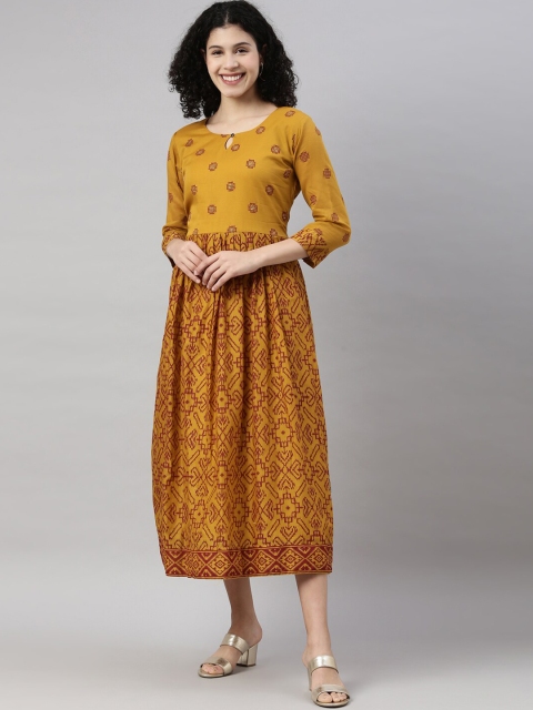 GOLDSTROMS Women Mustard Yellow & high rise Geometric Embellished Keyhole Neck Kurta
GOLDSTROMS Women Mustard Yellow & high rise Geometric Embellished Keyhole Neck Kurta