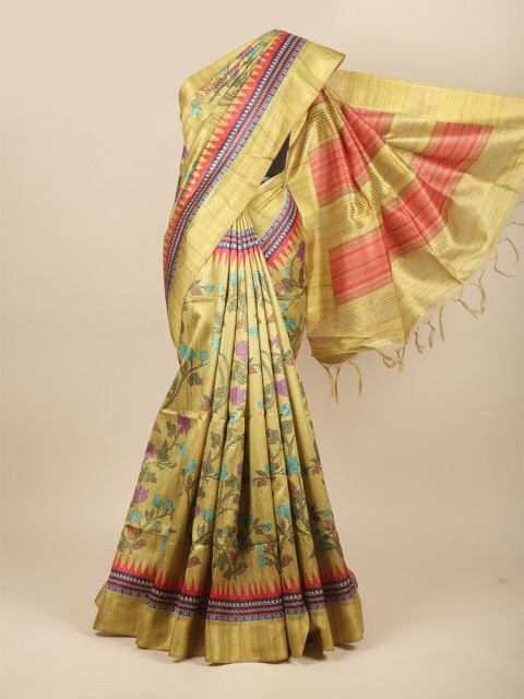 Pothys Green & Blue Floral Jute Silk Saree 
Pothys Green & Blue Floral Jute Silk Saree