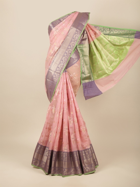 Pothys Pink & Green Woven Design Zari Pure Cotton Saree